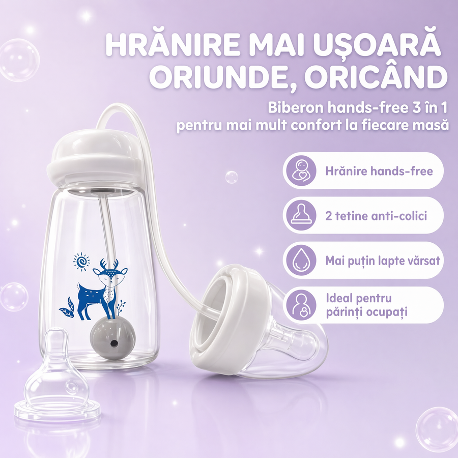 Biberon Hands-Free 3 în 1 cu Sistem Anti-Colici
